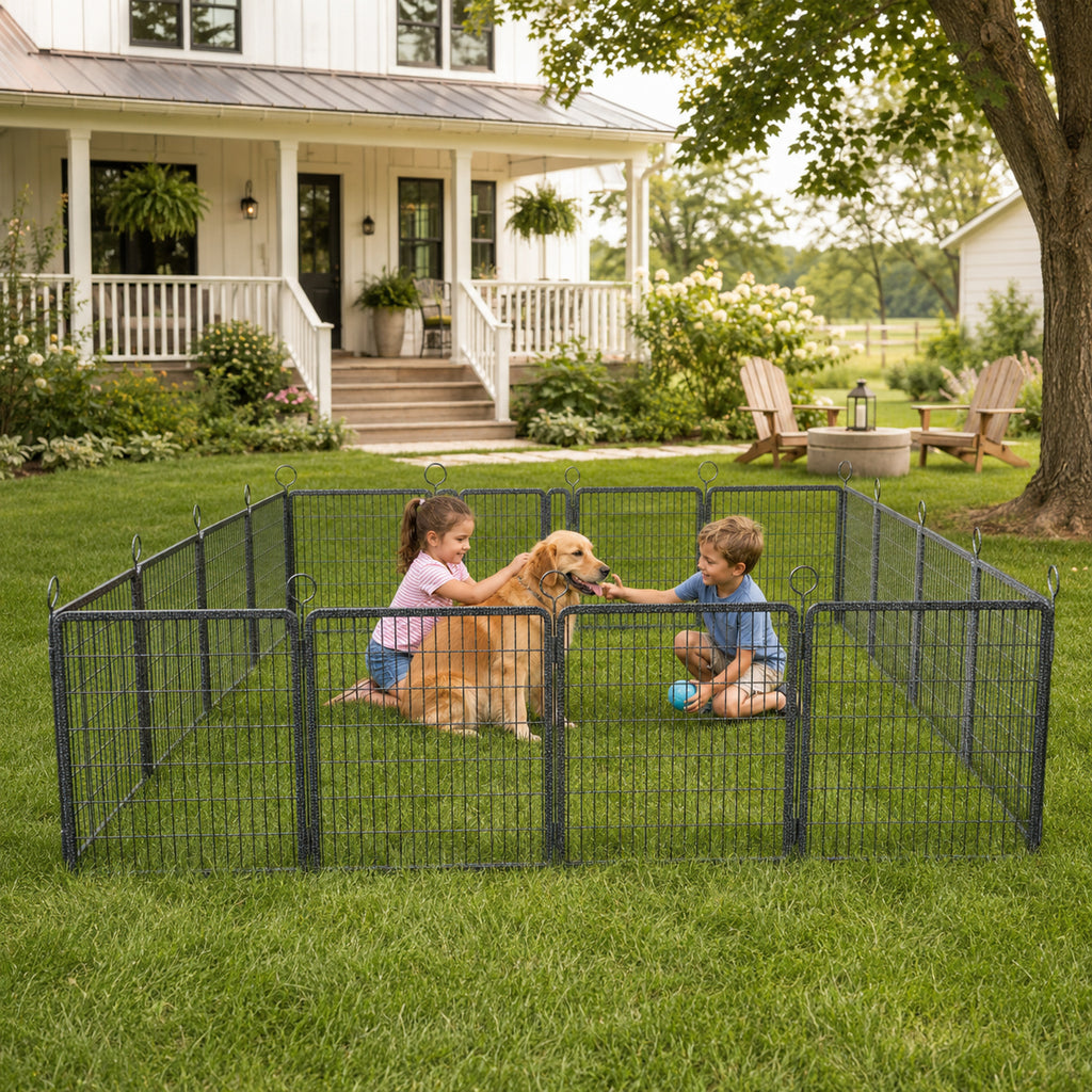 Dog Playpen Outdoor Extra Wide 16 Piece Panels Heavy Duty Dog Fence 40Inch Height Anti Rust with Doors Portable for RV Camping Yard Total 37FT 111Sq ft Snowy Black
