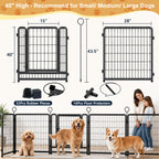 Dog Playpen Outdoor Extra Wide 16 Piece Panels Heavy Duty Dog Fence 40Inch Height Anti Rust with Doors Portable for RV Camping Yard Total 37FT 111Sq ft Snowy Black
