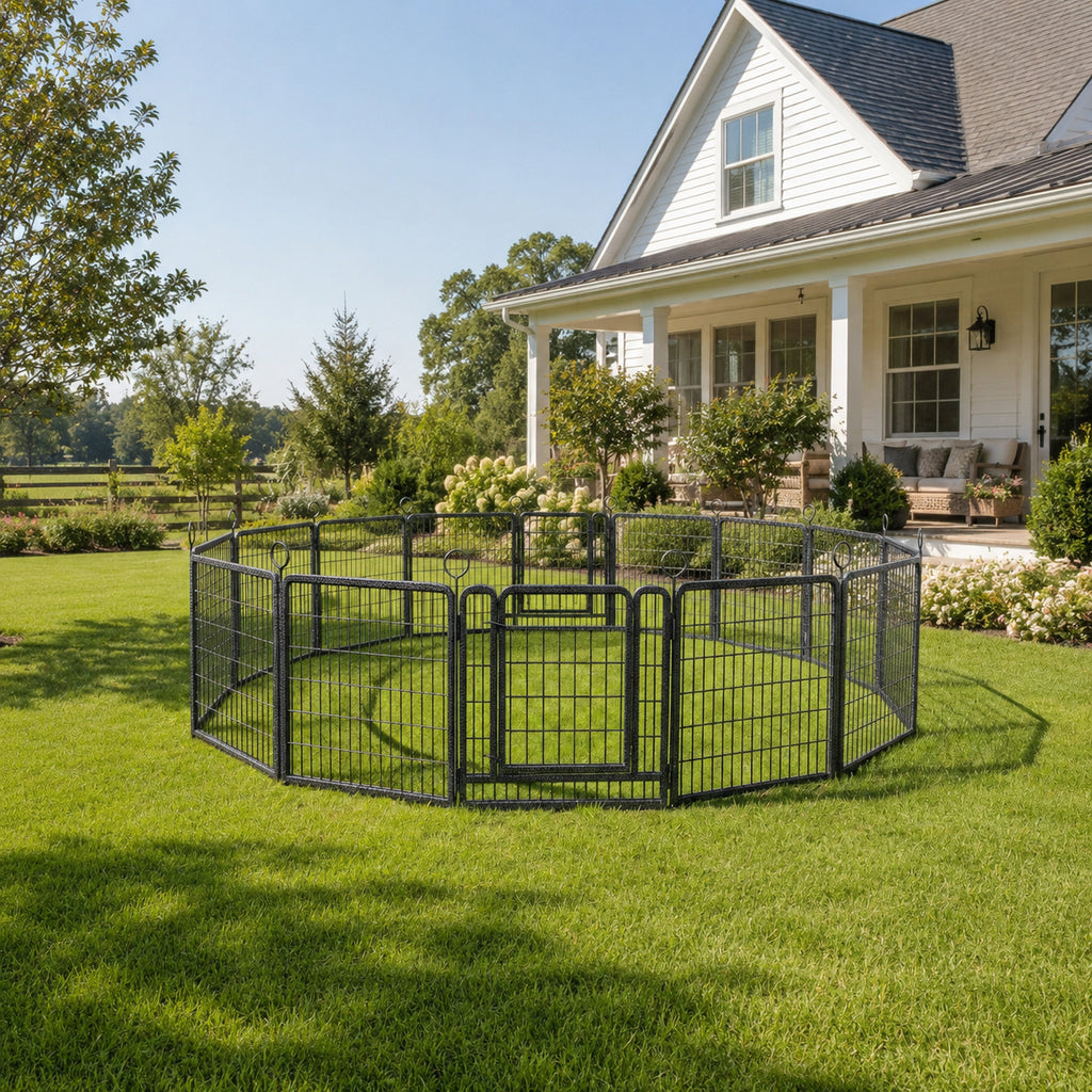 Dog Playpen Outdoor Extra Wide 16 Piece Panels Heavy Duty Dog Fence 40Inch Height Anti Rust with Doors Portable for RV Camping Yard Total 37FT 111Sq ft Snowy Black