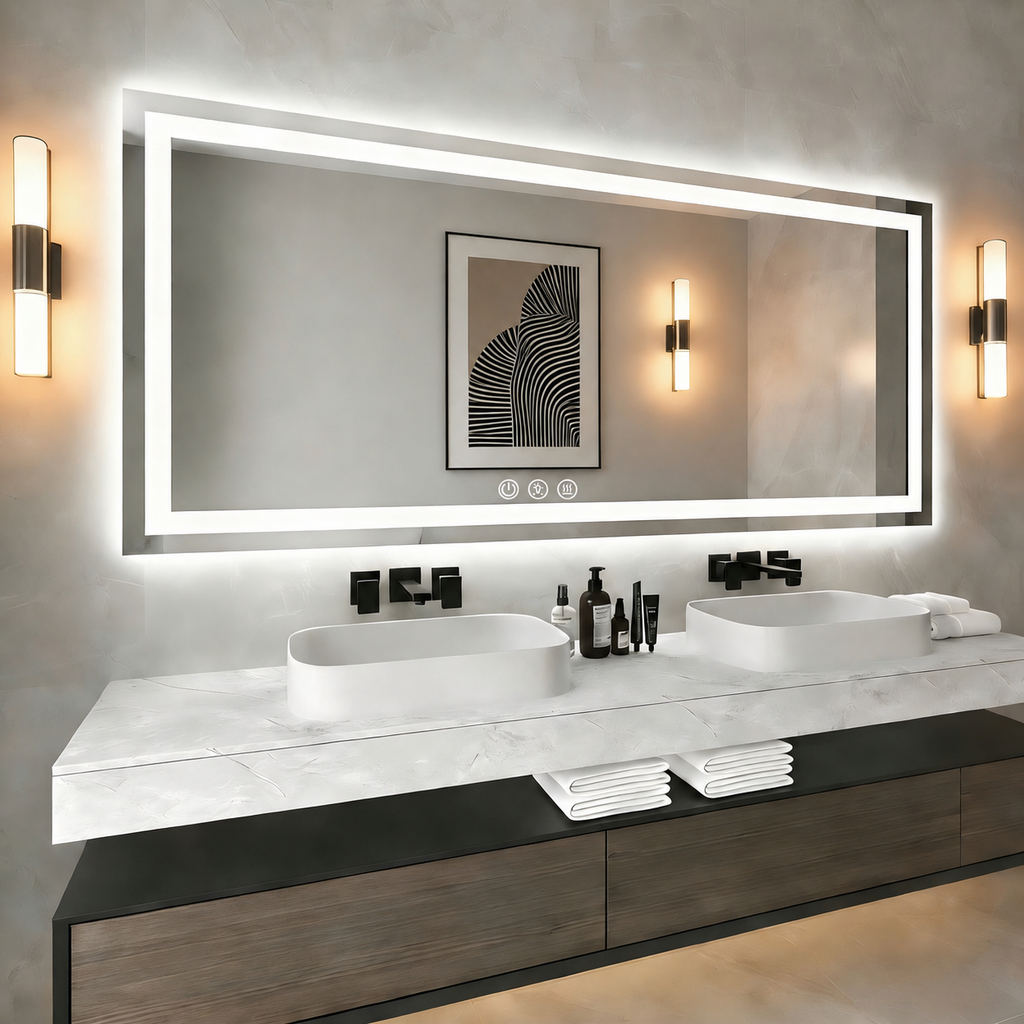 LUXYARD 60x48 LED Bathroom Mirror with Lights，Dimmable, Backlit + Front Lit, Lighted Bathroom Vanity Mirror for Wall