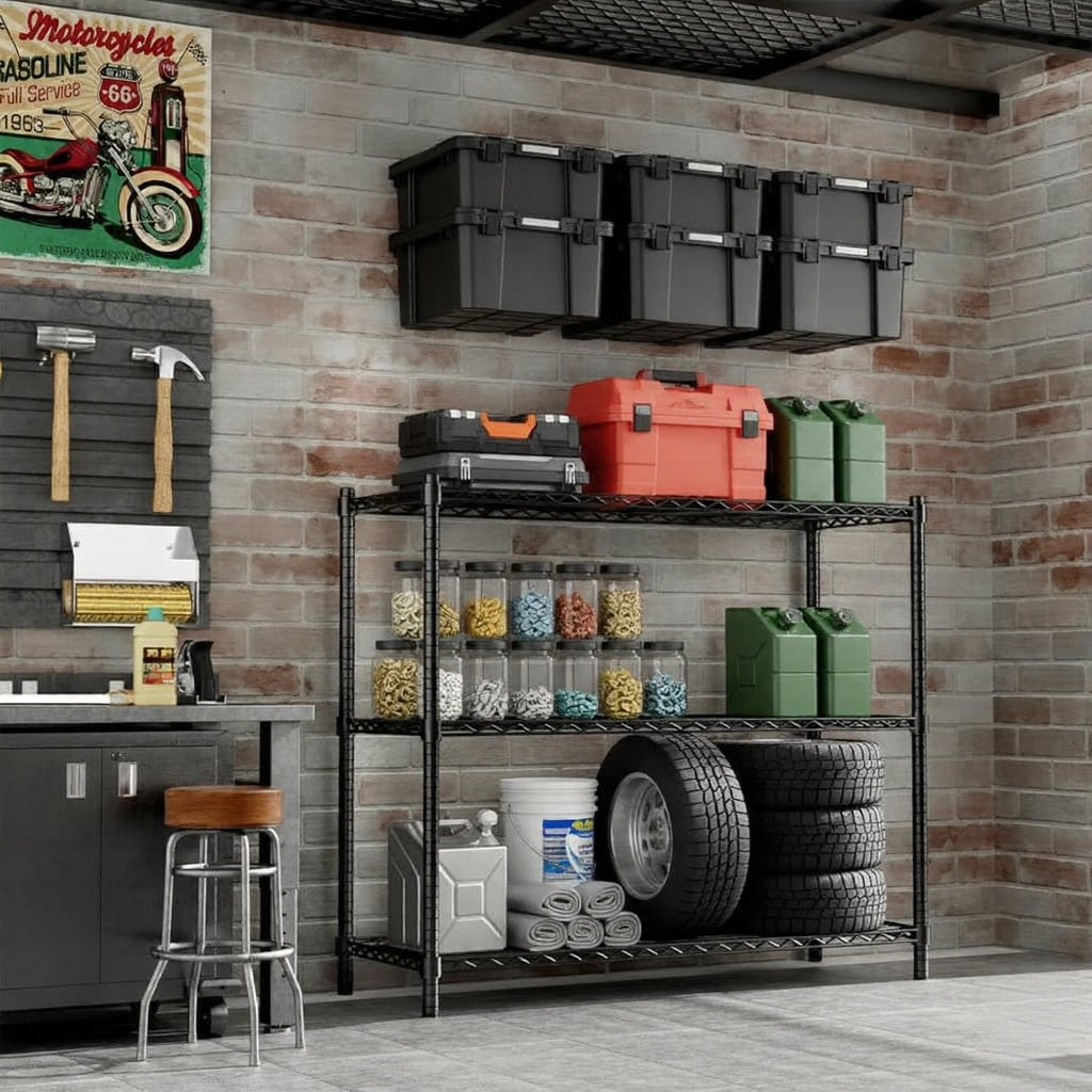 48"W x 18"D Black 5-Tier Wire Shelving, 2000Lbs Capacity Heavy Duty Metal Rack, Rust-Proof Adjustable Shelves for Garage, Kitchen Pantry & Basement - Black