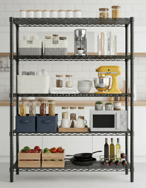 48"W x 18"D Black 5-Tier Wire Shelving, 2000Lbs Capacity Heavy Duty Metal Rack, Rust-Proof Adjustable Shelves for Garage, Kitchen Pantry & Basement - Black