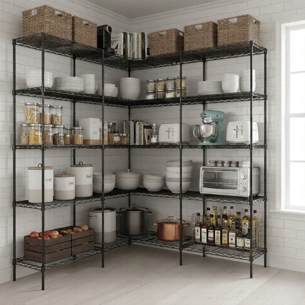 48"W x 18"D Black 5-Tier Wire Shelving, 2000Lbs Capacity Heavy Duty Metal Rack, Rust-Proof Adjustable Shelves for Garage, Kitchen Pantry & Basement - Black