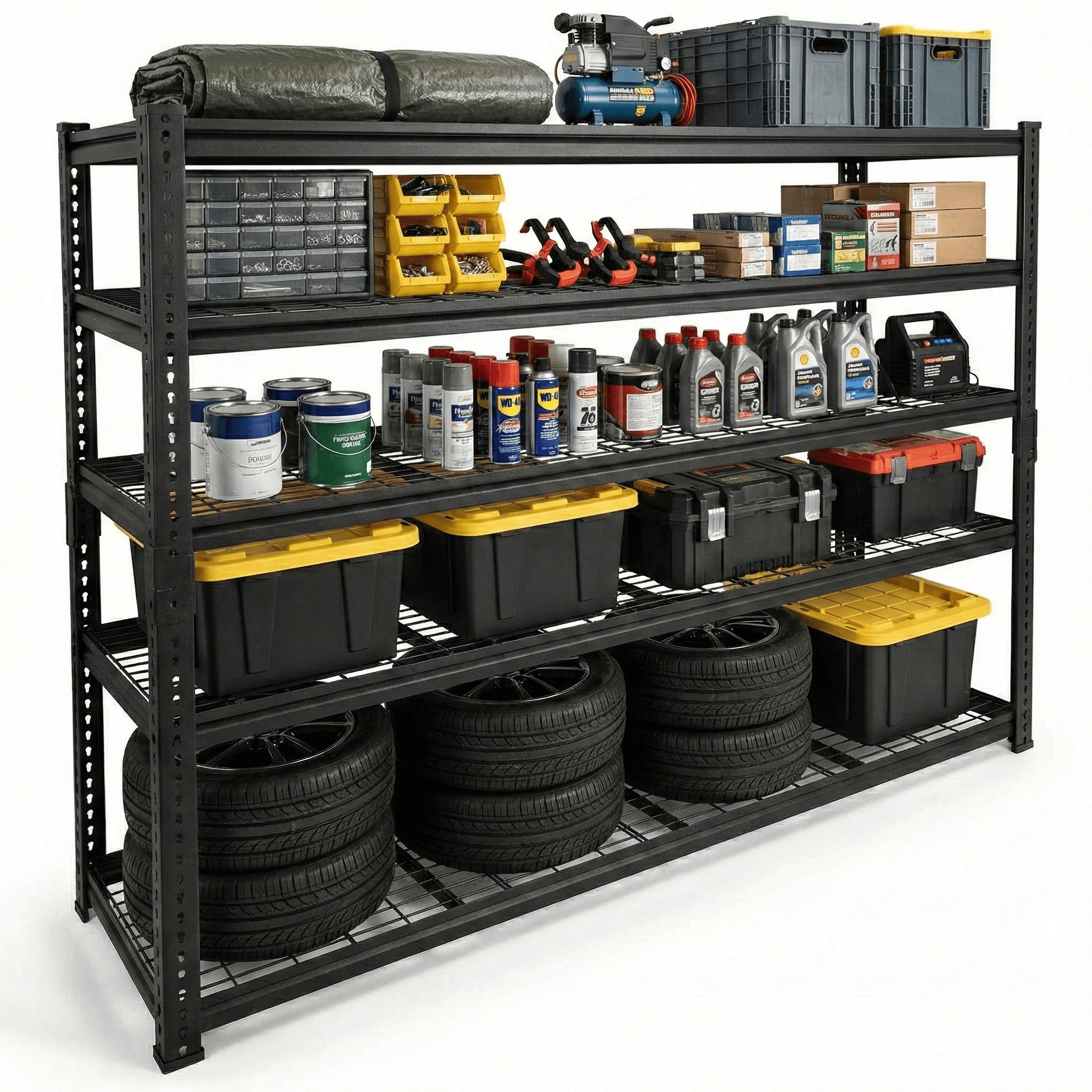 60"W x 18"D x 72"H Wire Shelving Unit, Industrial Grade 4/5-Tier Metal Storage Rack, Massive 3300Lbs Capacity (660Lbs/Shelf), Heavy Duty Adjustable Garage Shelf for Warehouse, Commercial Kitchen, Black