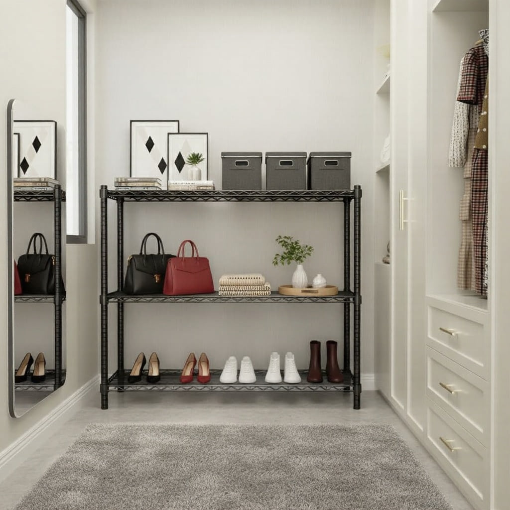 48"W x 18"D Black 5-Tier Wire Shelving, 2000Lbs Capacity Heavy Duty Metal Rack, Rust-Proof Adjustable Shelves for Garage, Kitchen Pantry & Basement - Black