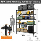 48"W x 18"D Black 5-Tier Wire Shelving, 2000Lbs Capacity Heavy Duty Metal Rack, Rust-Proof Adjustable Shelves for Garage, Kitchen Pantry & Basement - Black