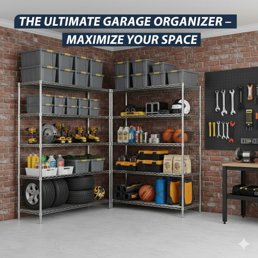 48"W x 18"D Black 5-Tier Wire Shelving, 2000Lbs Capacity Heavy Duty Metal Rack, Rust-Proof Adjustable Shelves for Garage, Kitchen Pantry & Basement - Black