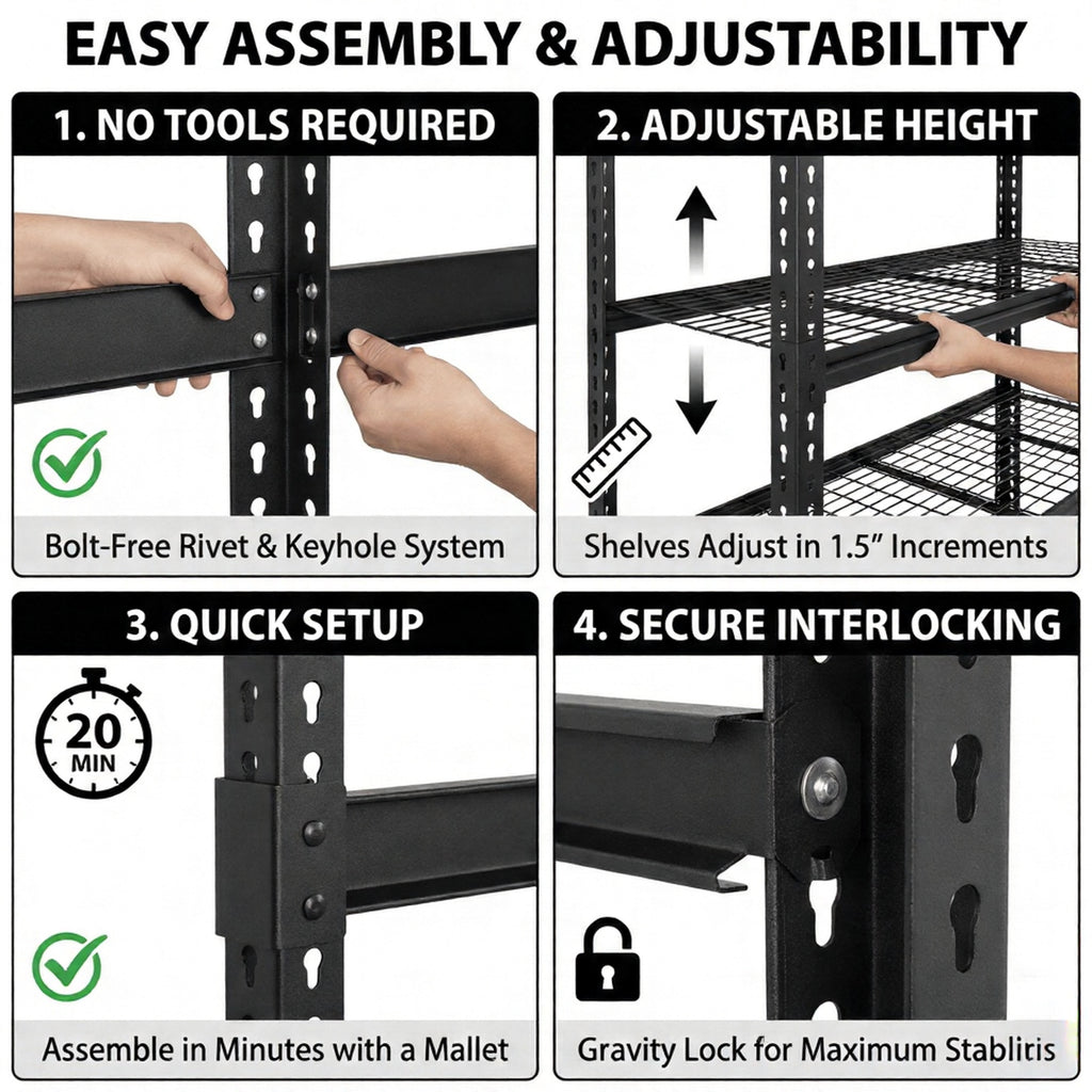 60"W x 18"D x 72"H Wire Shelving Unit, Industrial Grade 4/5-Tier Metal Storage Rack, Massive 3300Lbs Capacity (660Lbs/Shelf), Heavy Duty Adjustable Garage Shelf for Warehouse, Commercial Kitchen, Black