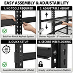 60"W x 18"D x 72"H Wire Shelving Unit, Industrial Grade 4/5-Tier Metal Storage Rack, Massive 3300Lbs Capacity (660Lbs/Shelf), Heavy Duty Adjustable Garage Shelf for Warehouse, Commercial Kitchen, Black