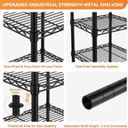 48"W x 18"D Black 5-Tier Wire Shelving, 2000Lbs Capacity Heavy Duty Metal Rack, Rust-Proof Adjustable Shelves for Garage, Kitchen Pantry & Basement - Black