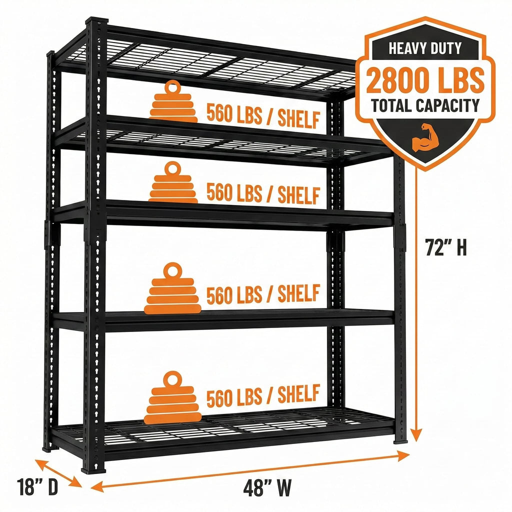 60"W x 18"D x 72"H Wire Shelving Unit, Industrial Grade 4/5-Tier Metal Storage Rack, Massive 3300Lbs Capacity (660Lbs/Shelf), Heavy Duty Adjustable Garage Shelf for Warehouse, Commercial Kitchen, Black