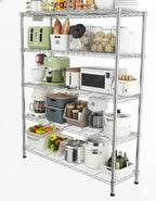 48"W x 18"D Black 5-Tier Wire Shelving, 2000Lbs Capacity Heavy Duty Metal Rack, Rust-Proof Adjustable Shelves for Garage, Kitchen Pantry & Basement - Black