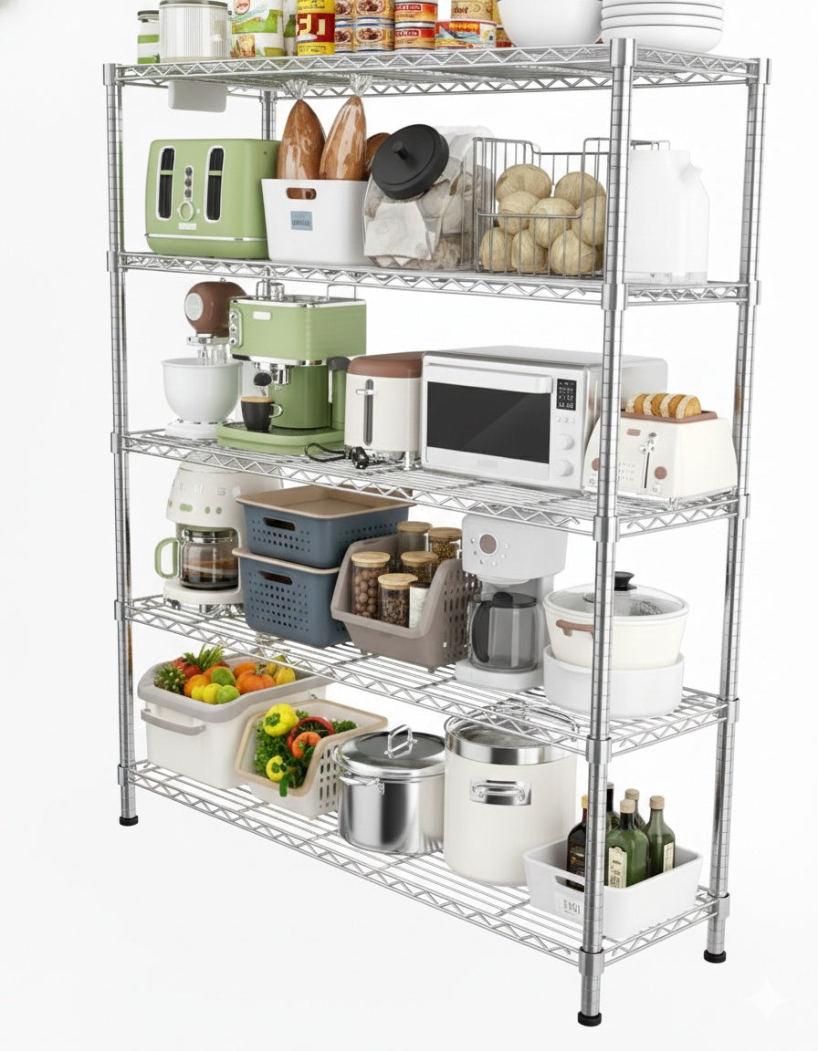 48"W x 18"D Black 5-Tier Wire Shelving, 2000Lbs Capacity Heavy Duty Metal Rack, Rust-Proof Adjustable Shelves for Garage, Kitchen Pantry & Basement - Black