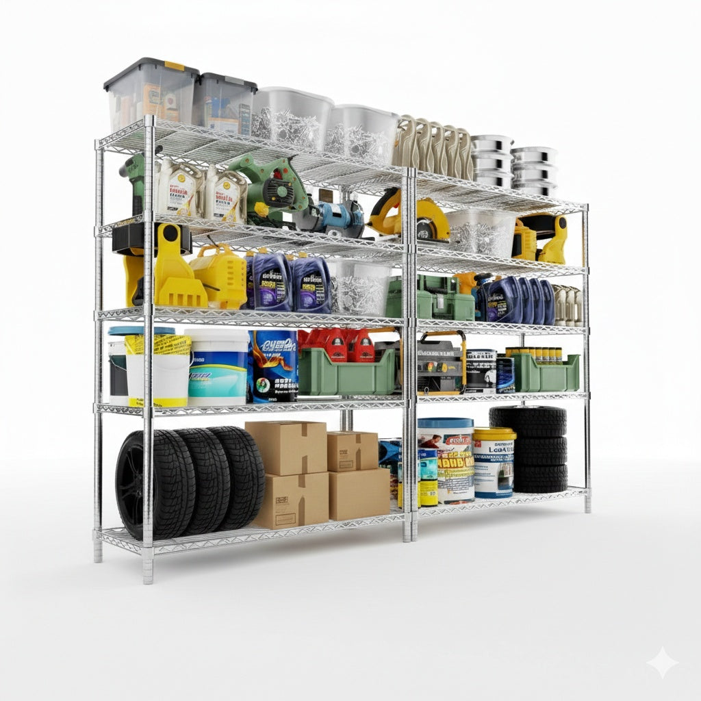 48"W x 18"D Black 5-Tier Wire Shelving, 2000Lbs Capacity Heavy Duty Metal Rack, Rust-Proof Adjustable Shelves for Garage, Kitchen Pantry & Basement - Black