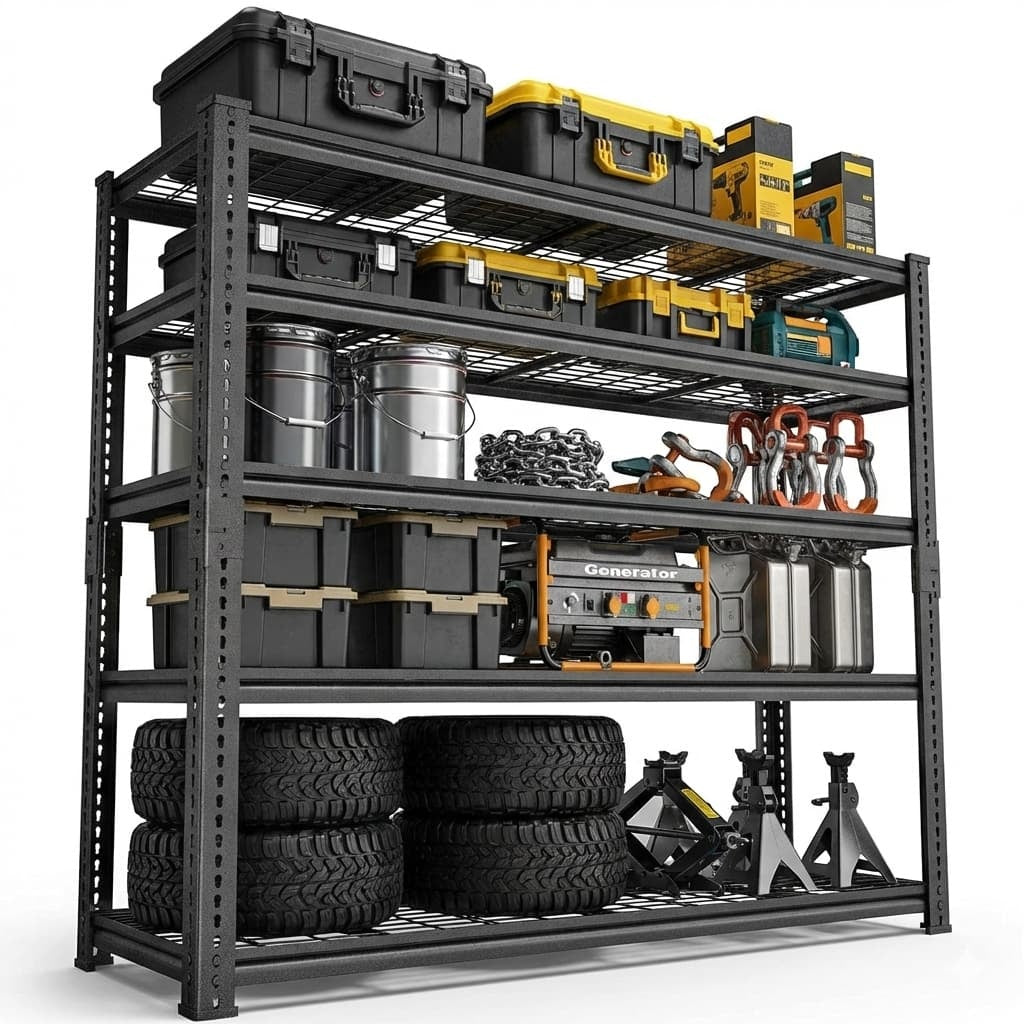 60"W x 18"D x 72"H Wire Shelving Unit, Industrial Grade 4/5-Tier Metal Storage Rack, Massive 3300Lbs Capacity (660Lbs/Shelf), Heavy Duty Adjustable Garage Shelf for Warehouse, Commercial Kitchen, Black