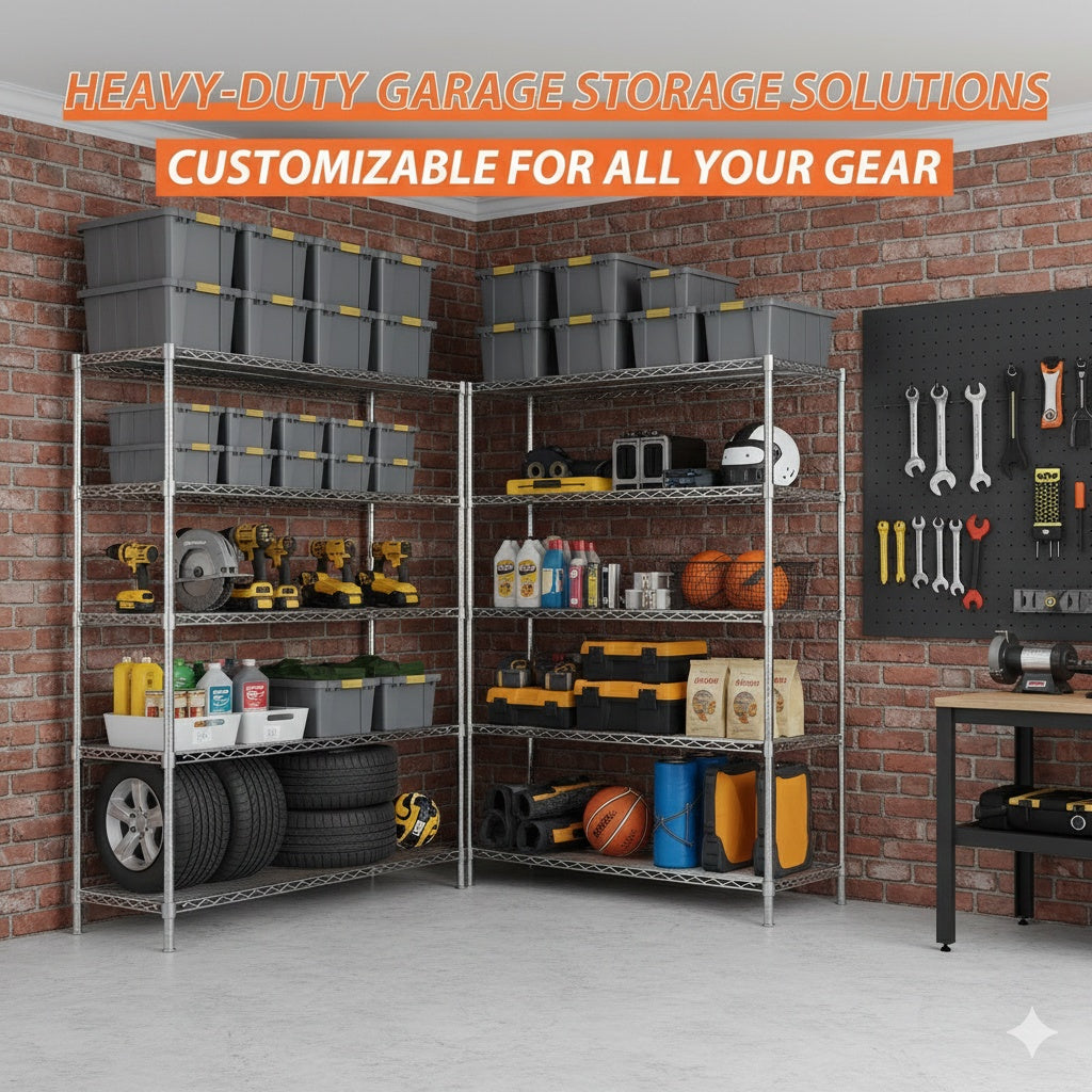 48"W x 18"D Black 5-Tier Wire Shelving, 2000Lbs Capacity Heavy Duty Metal Rack, Rust-Proof Adjustable Shelves for Garage, Kitchen Pantry & Basement - Black