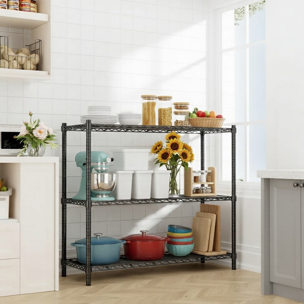 48"W x 18"D Black 5-Tier Wire Shelving, 2000Lbs Capacity Heavy Duty Metal Rack, Rust-Proof Adjustable Shelves for Garage, Kitchen Pantry & Basement - Black