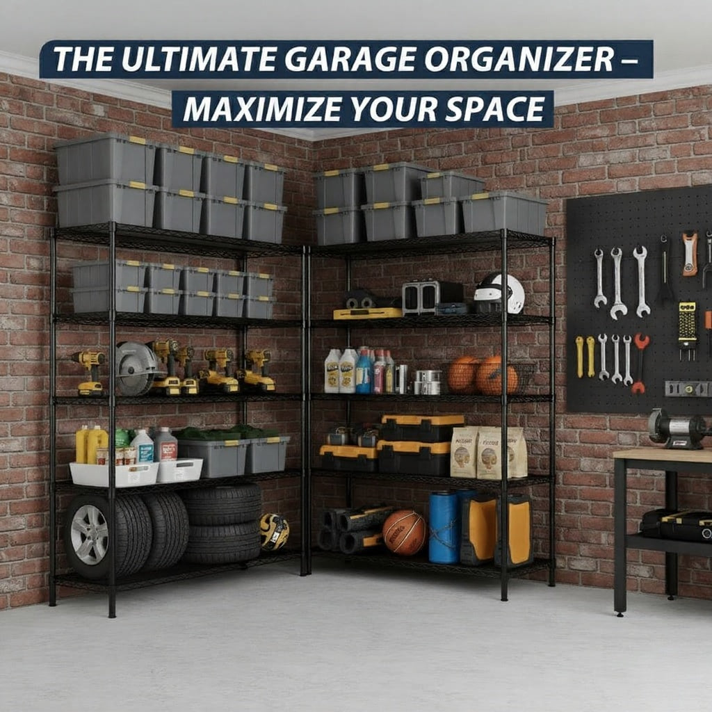 48"W x 18"D Black 5-Tier Wire Shelving, 2000Lbs Capacity Heavy Duty Metal Rack, Rust-Proof Adjustable Shelves for Garage, Kitchen Pantry & Basement - Black