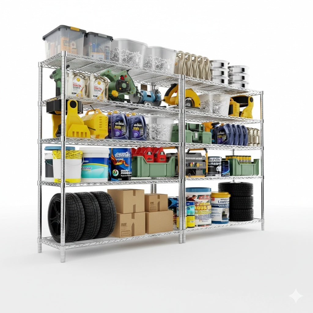 48"W x 18"D Black 5-Tier Wire Shelving, 2000Lbs Capacity Heavy Duty Metal Rack, Rust-Proof Adjustable Shelves for Garage, Kitchen Pantry & Basement - Black