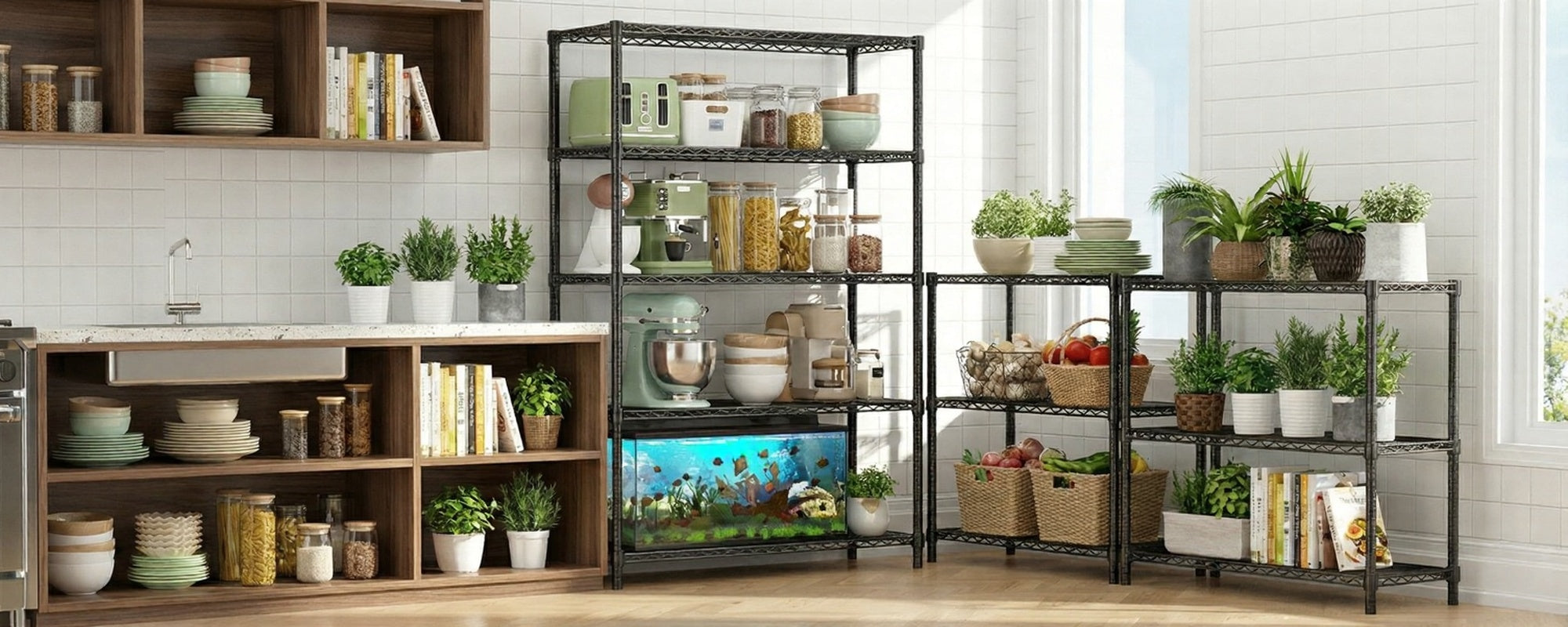 48"W x 18"D Black 5-Tier Wire Shelving, 2000Lbs Capacity Heavy Duty Metal Rack, Rust-Proof Adjustable Shelves for Garage, Kitchen Pantry & Basement - Black