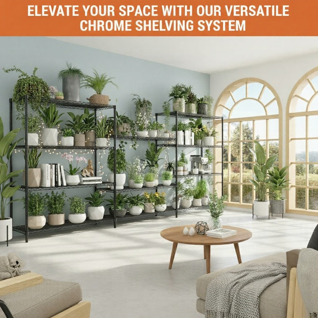 48"W x 18"D Black 5-Tier Wire Shelving, 2000Lbs Capacity Heavy Duty Metal Rack, Rust-Proof Adjustable Shelves for Garage, Kitchen Pantry & Basement - Black