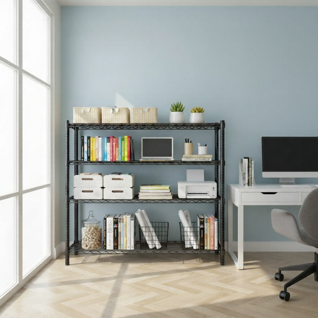 48"W x 18"D Black 5-Tier Wire Shelving, 2000Lbs Capacity Heavy Duty Metal Rack, Rust-Proof Adjustable Shelves for Garage, Kitchen Pantry & Basement - Black