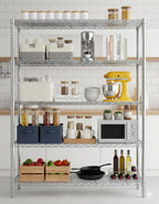 48"W x 18"D Black 5-Tier Wire Shelving, 2000Lbs Capacity Heavy Duty Metal Rack, Rust-Proof Adjustable Shelves for Garage, Kitchen Pantry & Basement - Black