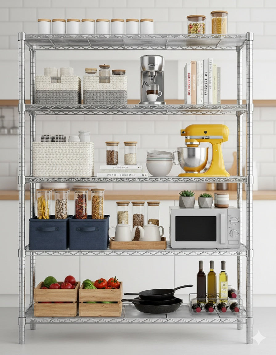 48"W x 18"D Black 5-Tier Wire Shelving, 2000Lbs Capacity Heavy Duty Metal Rack, Rust-Proof Adjustable Shelves for Garage, Kitchen Pantry & Basement - Black