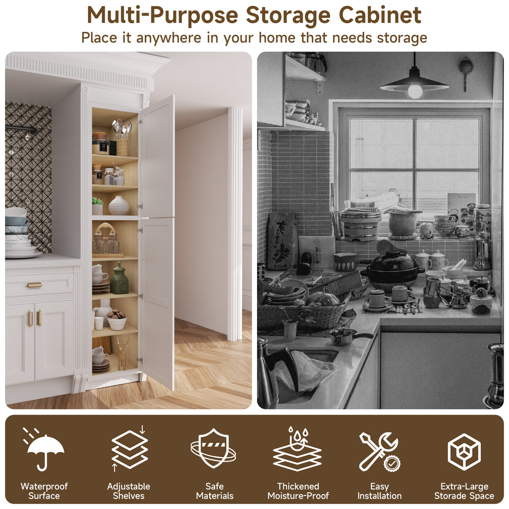 Pantry Kitchen Cabinet Tall Storage Cabinet in Shaker White