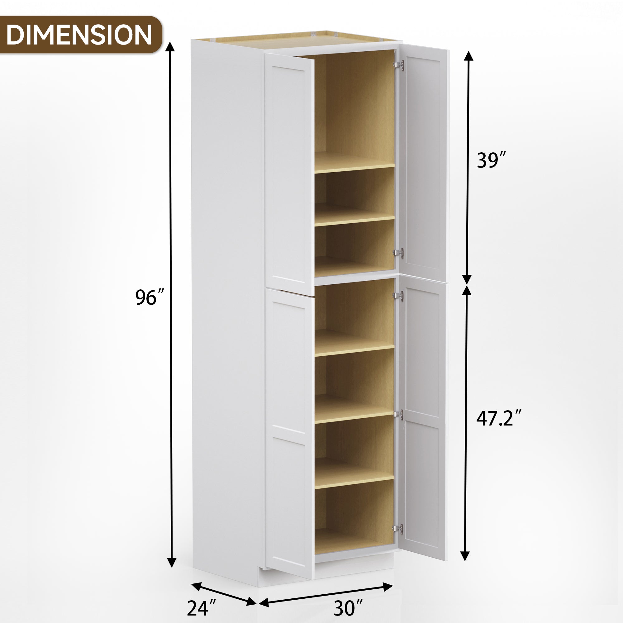 Pantry Kitchen Cabinet Tall Storage Cabinet in Shaker White