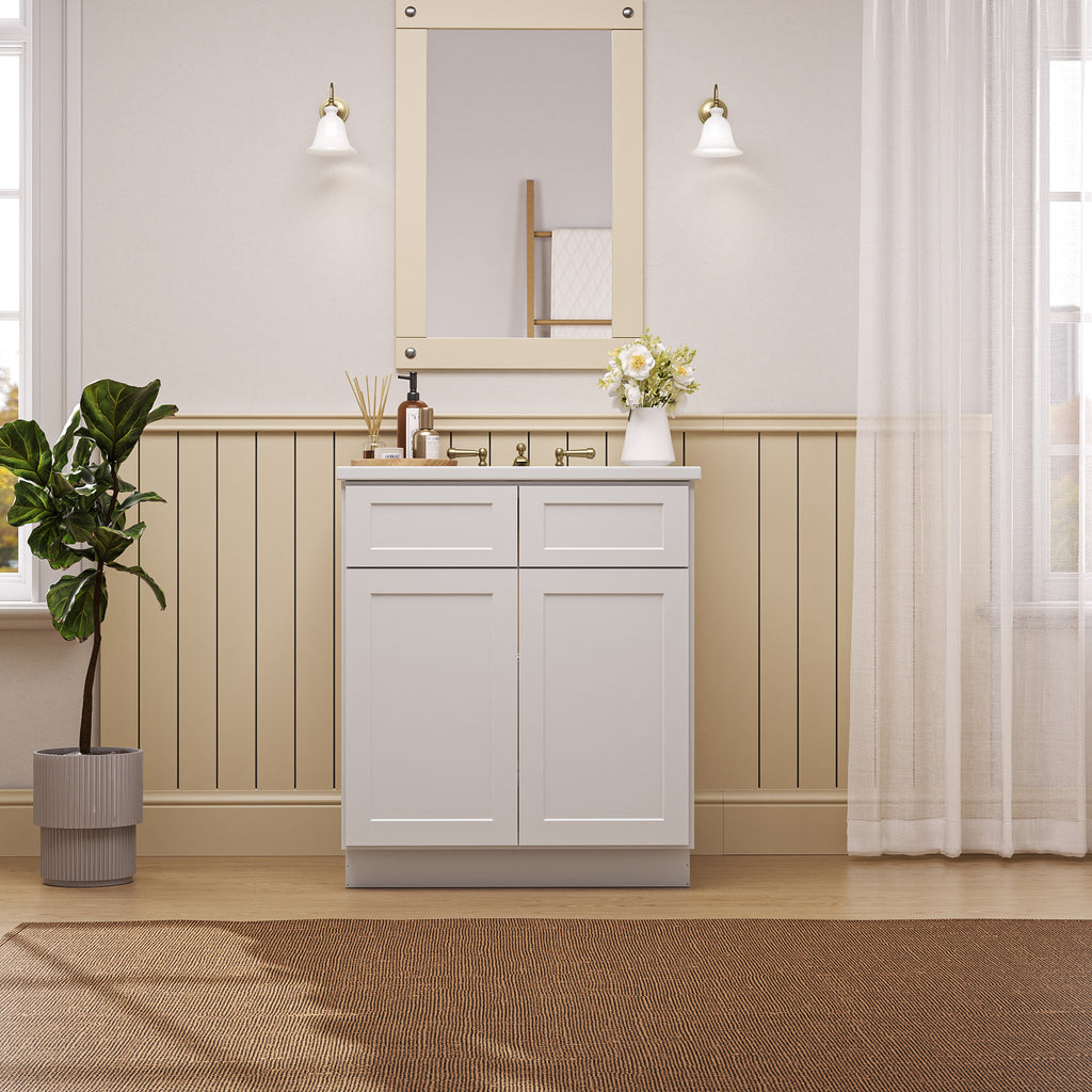Kitchen Sink Base Cabinet with 2-Drawer in Shaker White
