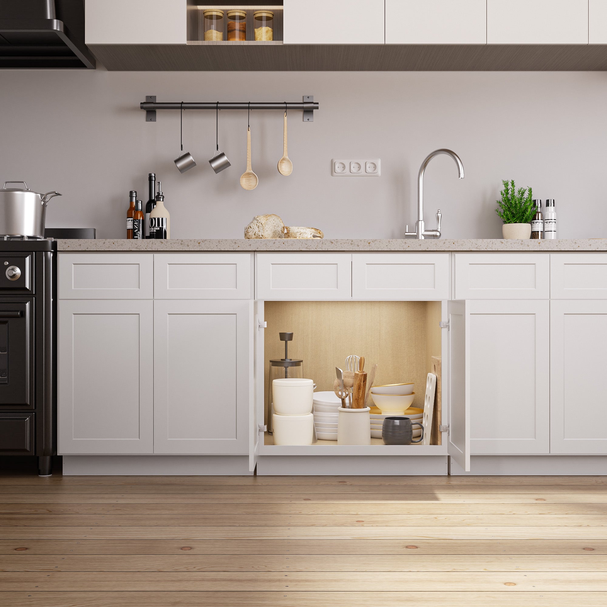 Kitchen Sink Base Cabinet with 2-Drawer in Shaker White