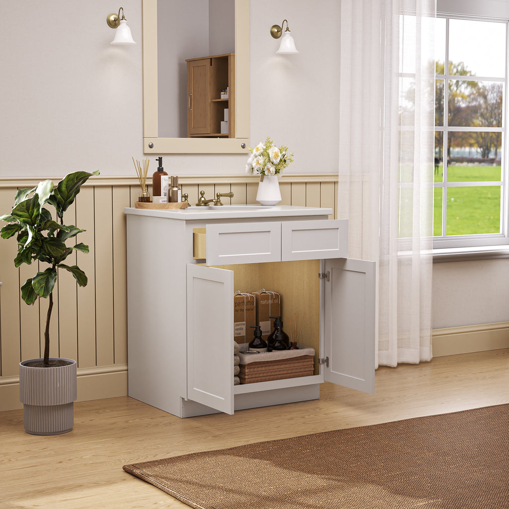 Kitchen Sink Base Cabinet with 2-Drawer in Shaker White