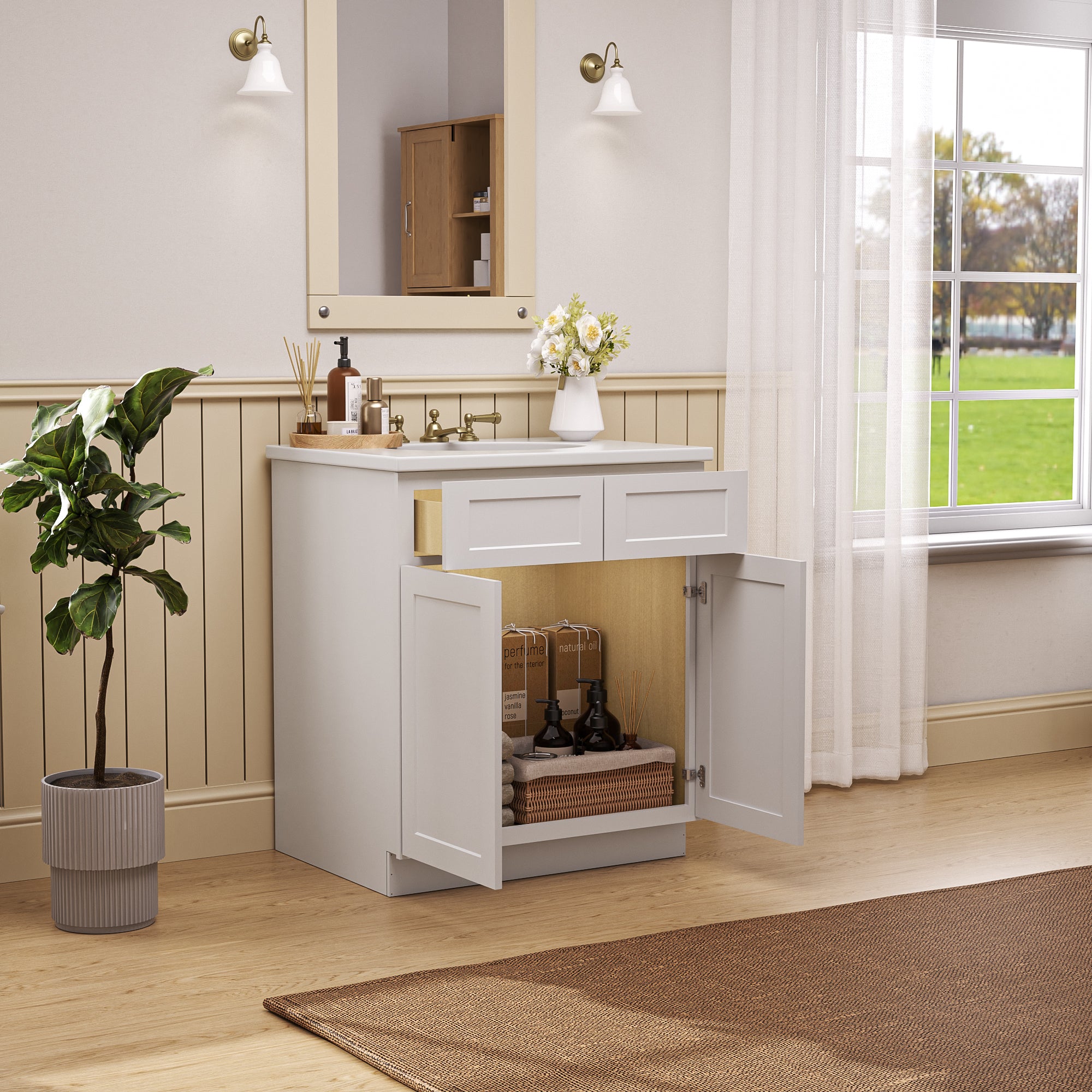 Kitchen Sink Base Cabinet with 2-Drawer in Shaker White