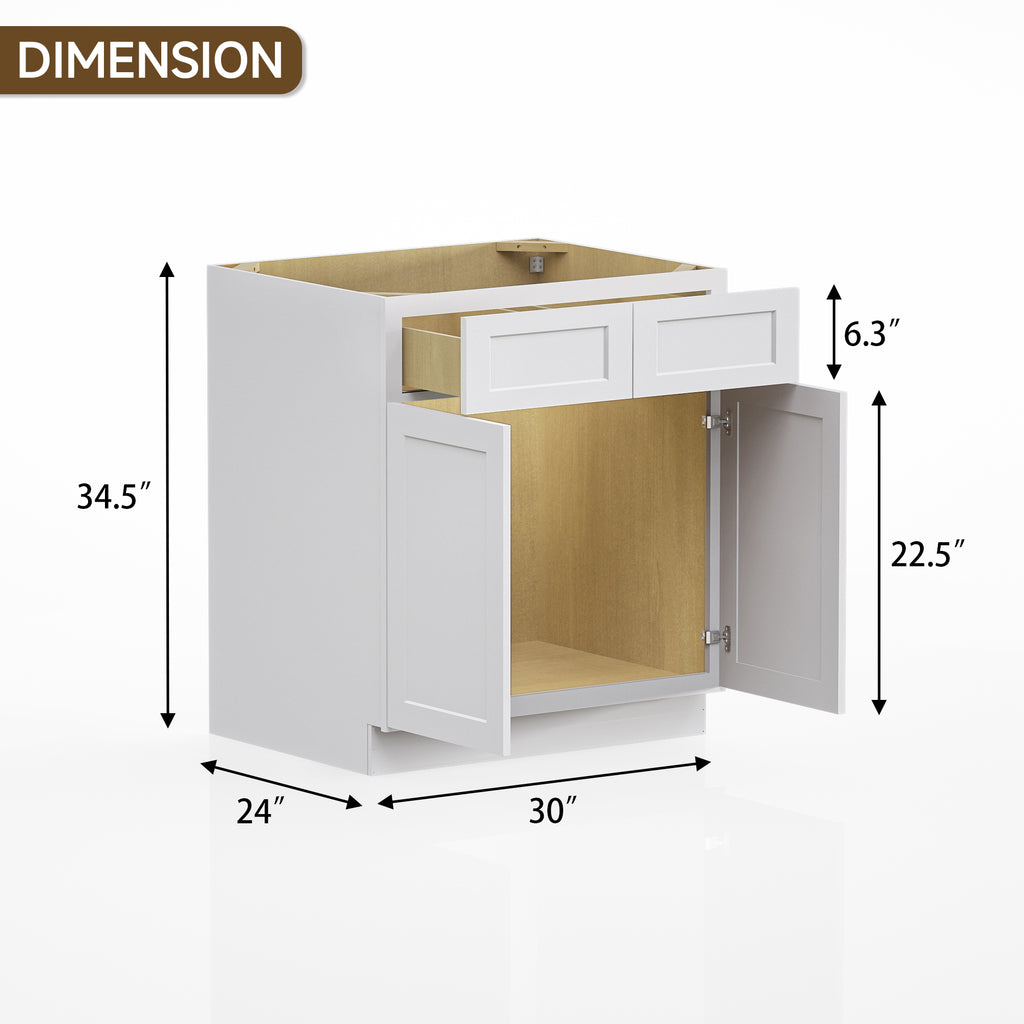 Kitchen Sink Base Cabinet with 2-Drawer in Shaker White