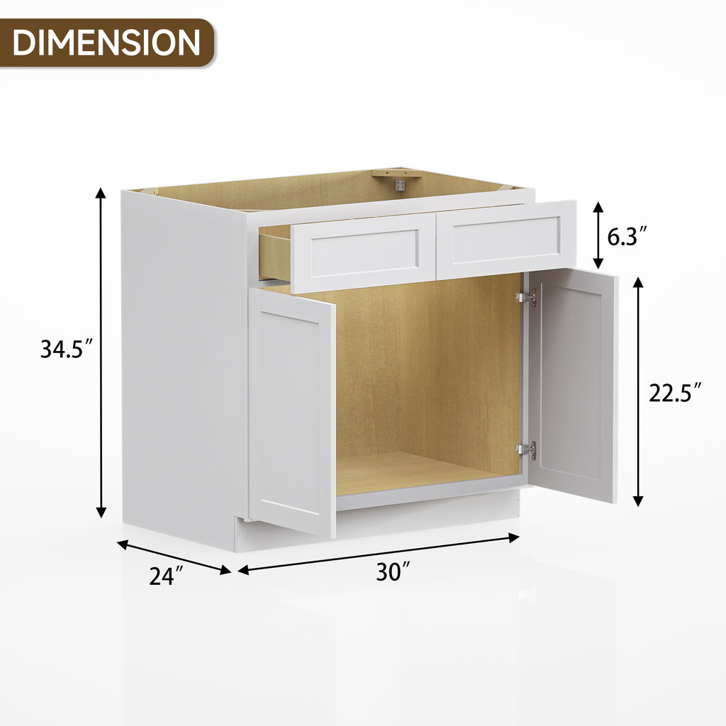 Kitchen Sink Base Cabinet with 2-Drawer in Shaker White
