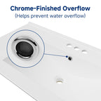 24" Ceramic Integrated Bathroom Sink, Rectangular Vanity Sink Top with Overflow and 3 Faucet Holes, Faucet Not Included, White