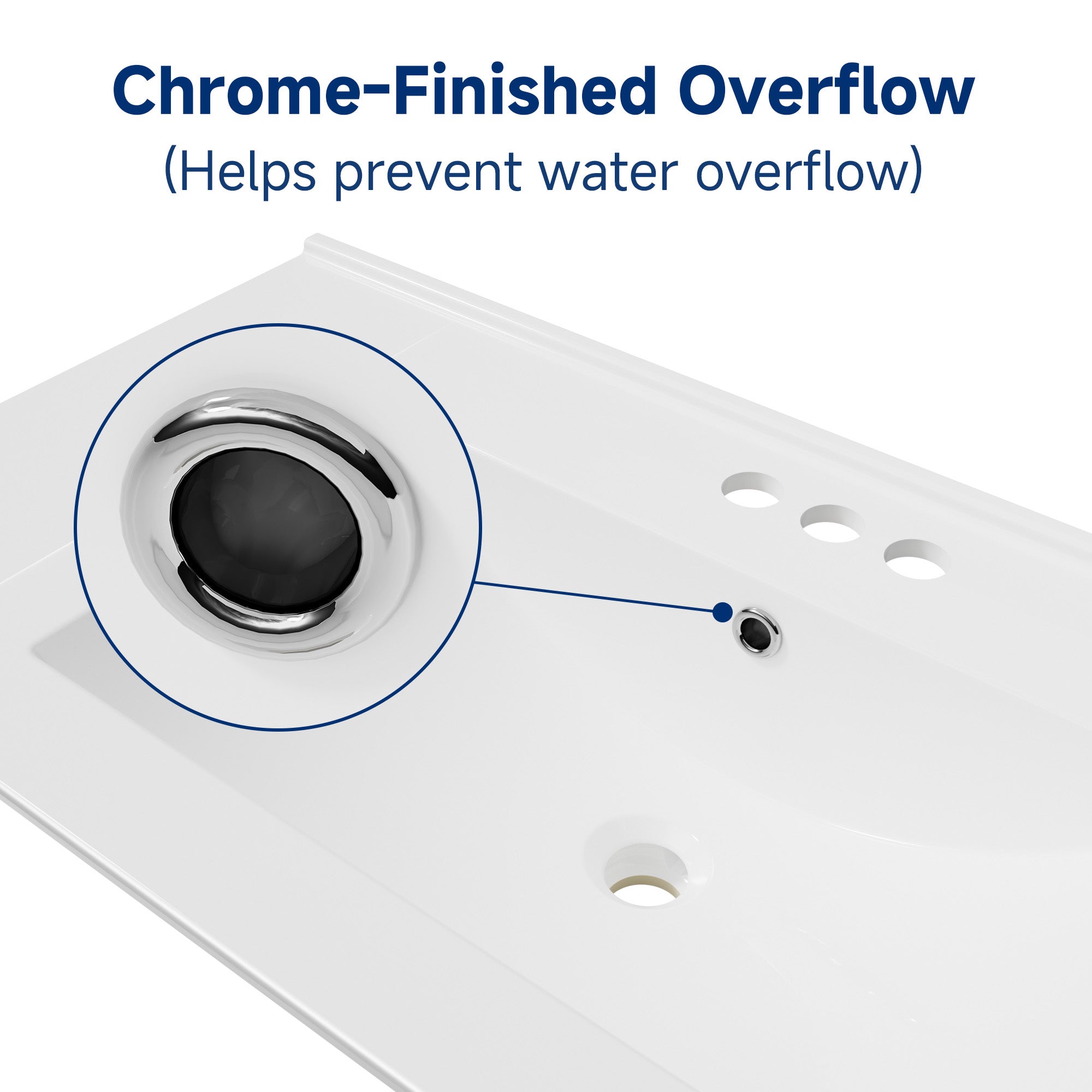 24" Ceramic Integrated Bathroom Sink, Rectangular Vanity Sink Top with Overflow and 3 Faucet Holes, Faucet Not Included, White