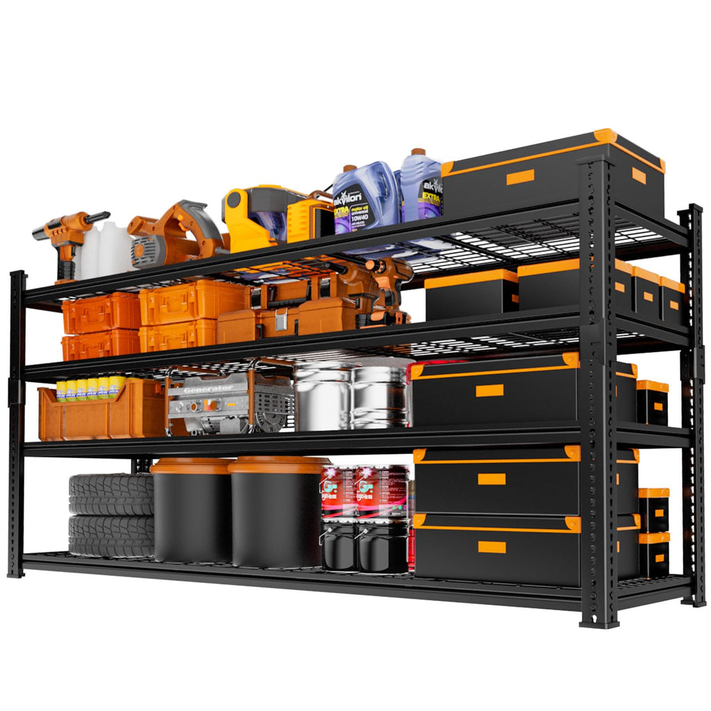 UAU 60"W Heavy Duty Garage Shelving, 2640Lbs Capacity 4-Tier Metal Rack with Wire Decks, Adjustable Boltless Shelves for Warehouse, Basement & Workshop - Black