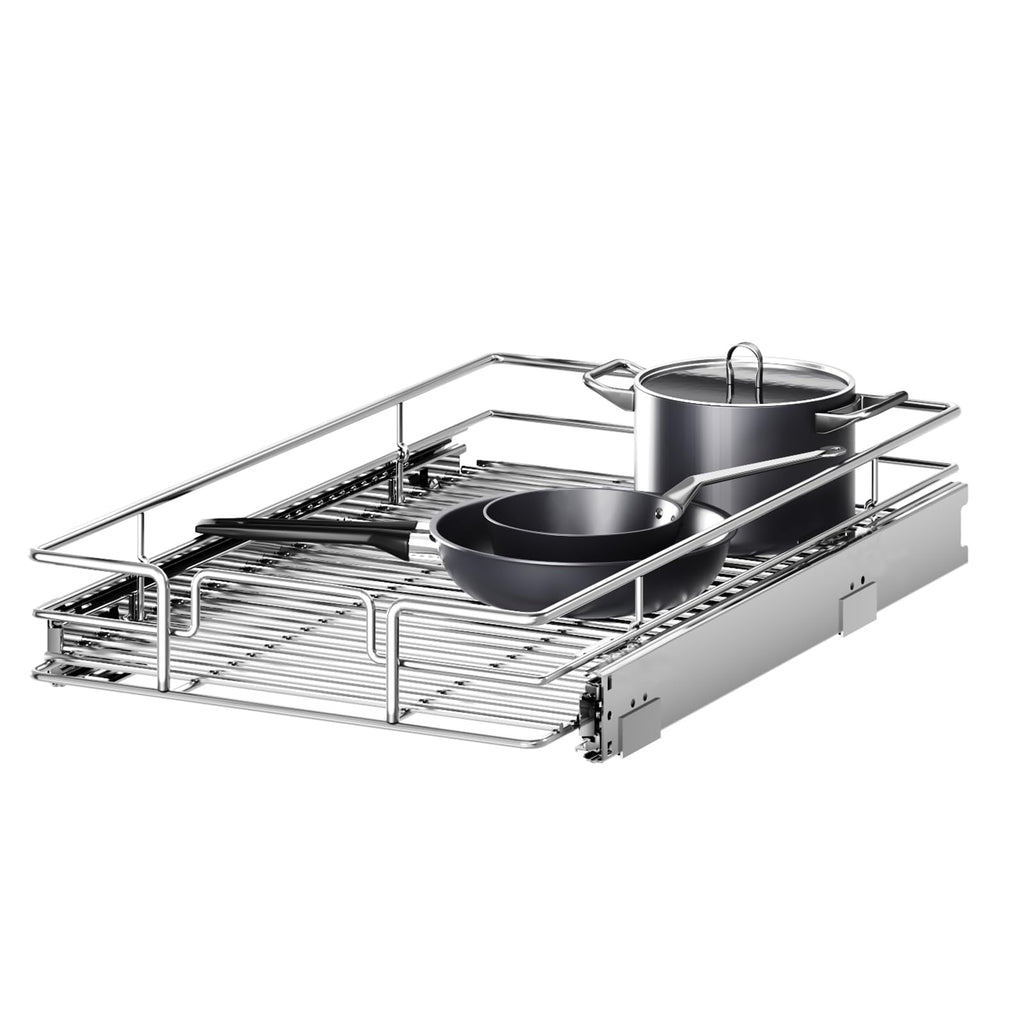 13.5" W x 18" D Pull Out Cabinet Organizer, Slide Out Pantry Shelves for Bathroom Vanity & Shallow Kitchen Cabinets, Heavy Duty Chrome Wire Basket Drawer (Requires 15" Min Cabinet Opening)