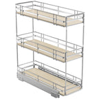 3-Tier Pull Out Spice Rack Organizer for 6" Narrow Cabinets, Slide Out Filler Storage with Solid Wood Base, Heavy Duty Chrome Kitchen Shelf for Spices, Sauces & Oils
