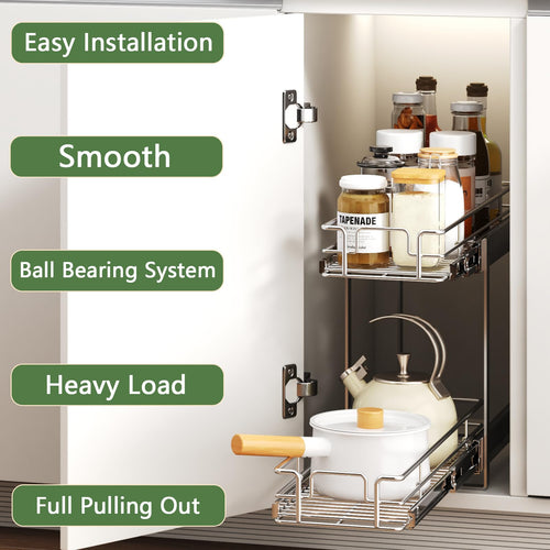 2-Tier  Pull Out Cabinet Organizer, Heavy Duty Chrome Wire Shelves for Bathroom Vanity & Under Sink Storage, Vertical Sliding Drawer