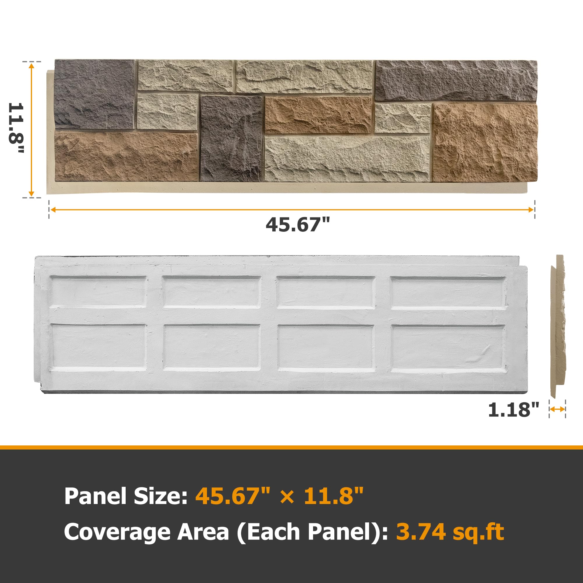Faux Stone Wall Panels, 1-Pack Premium PU Stone Veneer for Indoor/Outdoor, 3D Artificial Rock Siding for Fireplace Surround & TV Accent Wall, English Brown Castle Stone, 45.67"x11.8"