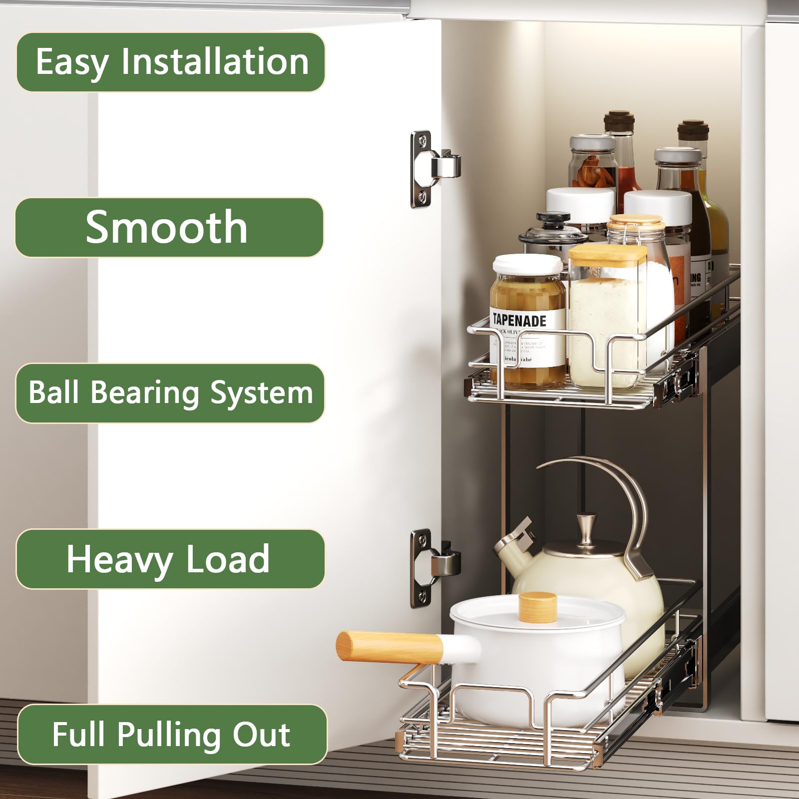 LUXEYARD 2-Tier Pull Out Cabinet Organizer, Heavy Duty Chrome Wire Shelves for Bathroom Vanity & Under Sink Storage, Vertical Sliding Drawer