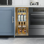 Adjustable 3-Tier Pull Out Spice Rack for 6" Narrow Cabinets, Height Adjustable Slide Out Pantry Shelf for Tall Bottles, Heavy Duty Chrome Wire Organizer