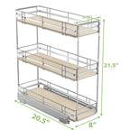 3-Tier Pull Out Spice Rack Organizer for 6" Narrow Cabinets, Slide Out Filler Storage with Solid Wood Base, Heavy Duty Chrome Kitchen Shelf for Spices, Sauces & Oils