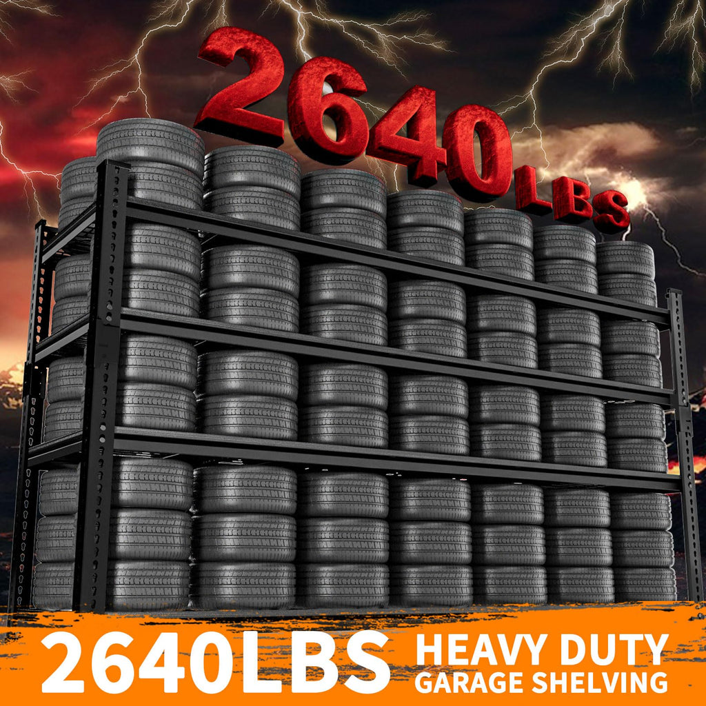 UAU 60"W Heavy Duty Garage Shelving, 2640Lbs Capacity 4-Tier Metal Rack with Wire Decks, Adjustable Boltless Shelves for Warehouse, Basement & Workshop - Black