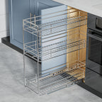 Adjustable 3-Tier Pull Out Spice Rack for 6" Narrow Cabinets, Height Adjustable Slide Out Pantry Shelf for Tall Bottles, Heavy Duty Chrome Wire Organizer