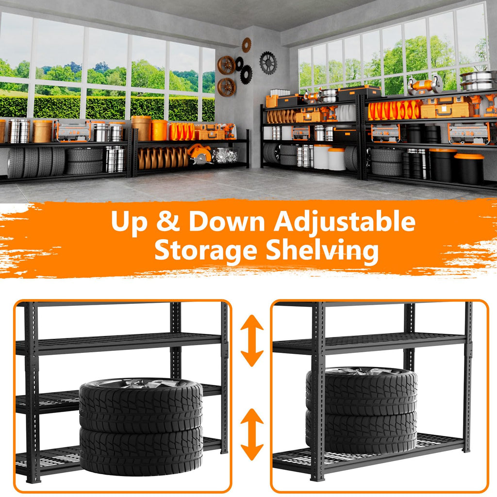 UAU 60"W Heavy Duty Garage Shelving, 2640Lbs Capacity 4-Tier Metal Rack with Wire Decks, Adjustable Boltless Shelves for Warehouse, Basement & Workshop - Black