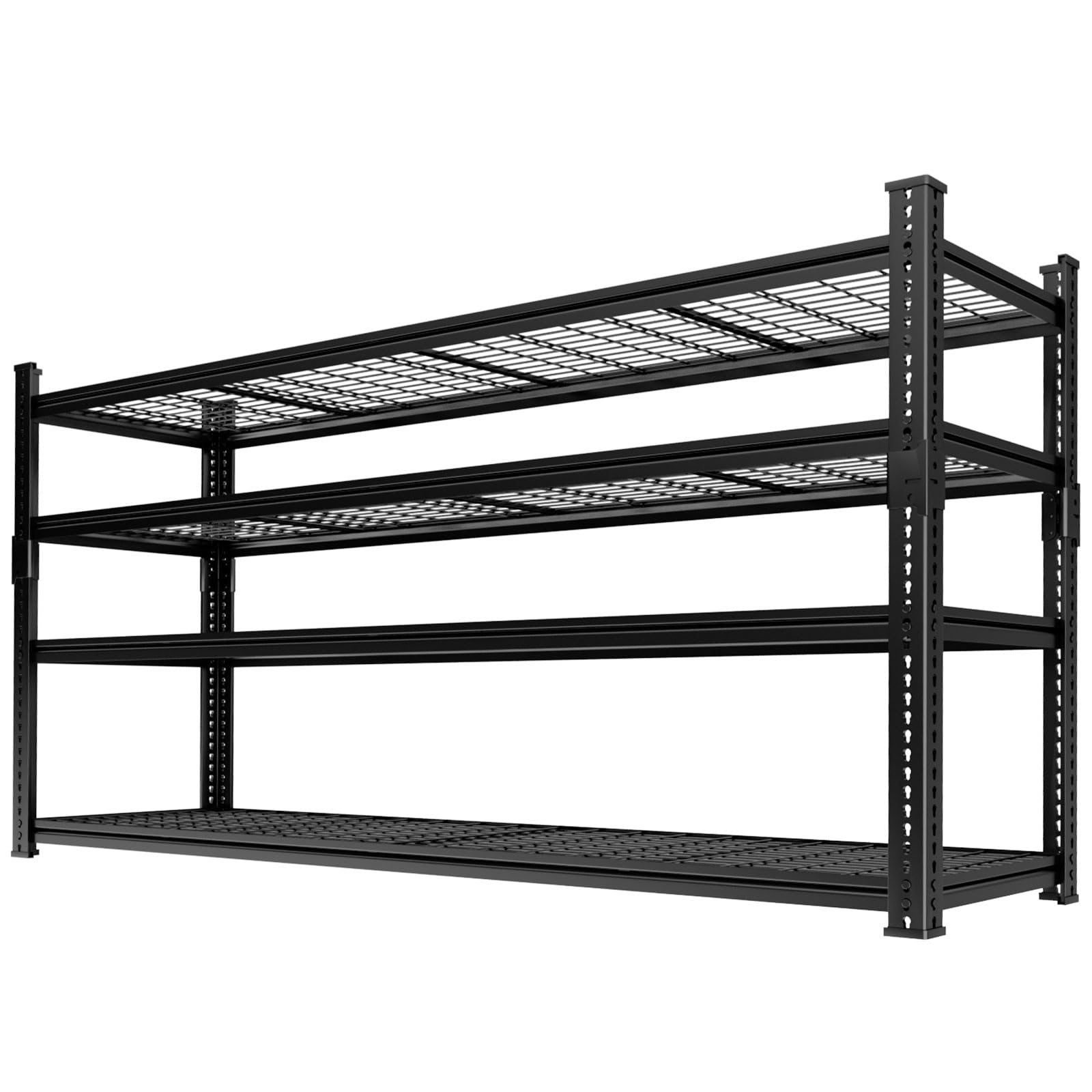 UAU 60"W Heavy Duty Garage Shelving, 2640Lbs Capacity 4-Tier Metal Rack with Wire Decks, Adjustable Boltless Shelves for Warehouse, Basement & Workshop - Black